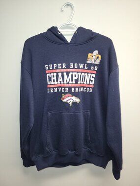 Nike Denver Broncos Super Bowl 50 Champions Hoodie Men's Large NFL Navy